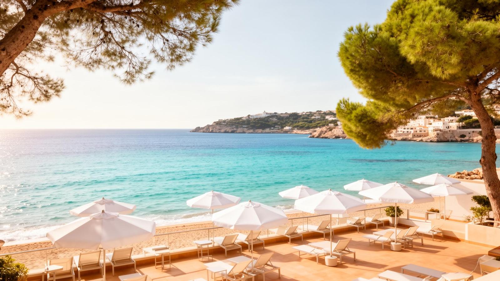 Costa mediterránea de las Islas Baleares con terraza de hotel